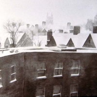 New Haven in Winter ink  wash on rag paper 1983