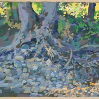 Low River violet yellow  acrylic on rag paper 9x12 2010
