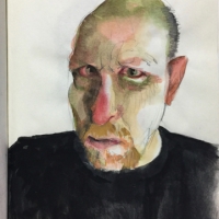 Sketchbook Page, Self-Portrait, Gouache in Moleskine Sketchbook, 2018