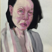 Sketchbook Page, Sad Portrait, Gouache in Moleskine Sketchbook, 2018