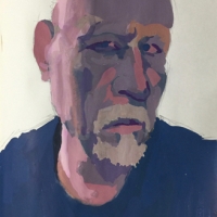 Sketchbook Page, Self-Portrait, Gouache in Moleskine Sketchbook, 2018