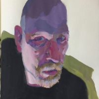Sketchbook Page, Self-Portrait, Gouache in Moleskine Sketchbook, 2018