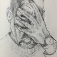 Sketchbook Page, Self-Portrait, Graphite in Moleskine Sketchbook, 2018