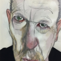 Sketchbook Page, Watercolour Self-Portrait in Moleskine Sketchbook, 2018