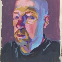 Sketchbook Page, Self-Portrait, Gouache in Moleskine Sketchbook, 2018