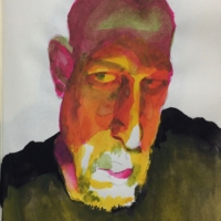 Sketchbook Page, Self-Portrait, Gouache in Moleskine Sketchbook, 2018