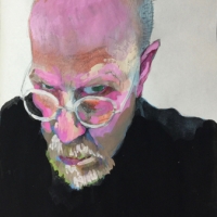 Sketchbook Page, Self-Portrait, Gouache in Moleskine Sketchbook, 2018