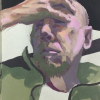 Sketchbook Page, Self-Portrait, Gouache in Moleskine Sketchbook, 2018