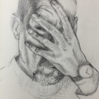 Sketchbook Page, Self-Portrait, Graphite in Moleskine Sketchbook, 2018