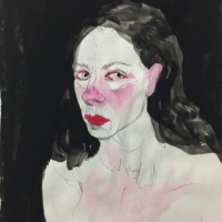 Sketchbook Page, Half-nude Portrait, Gouache in Moleskine Sketchbook, 2018