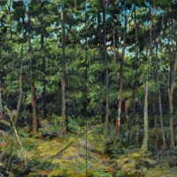 Painted Fiction An Opening in the Forest diptych, acrylic on canvas, 20x40, 2013
